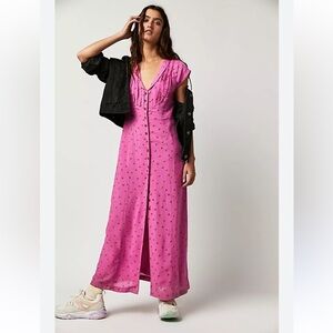 Free People Rosemary Dress, Pink Strawberry Print Midi, M
